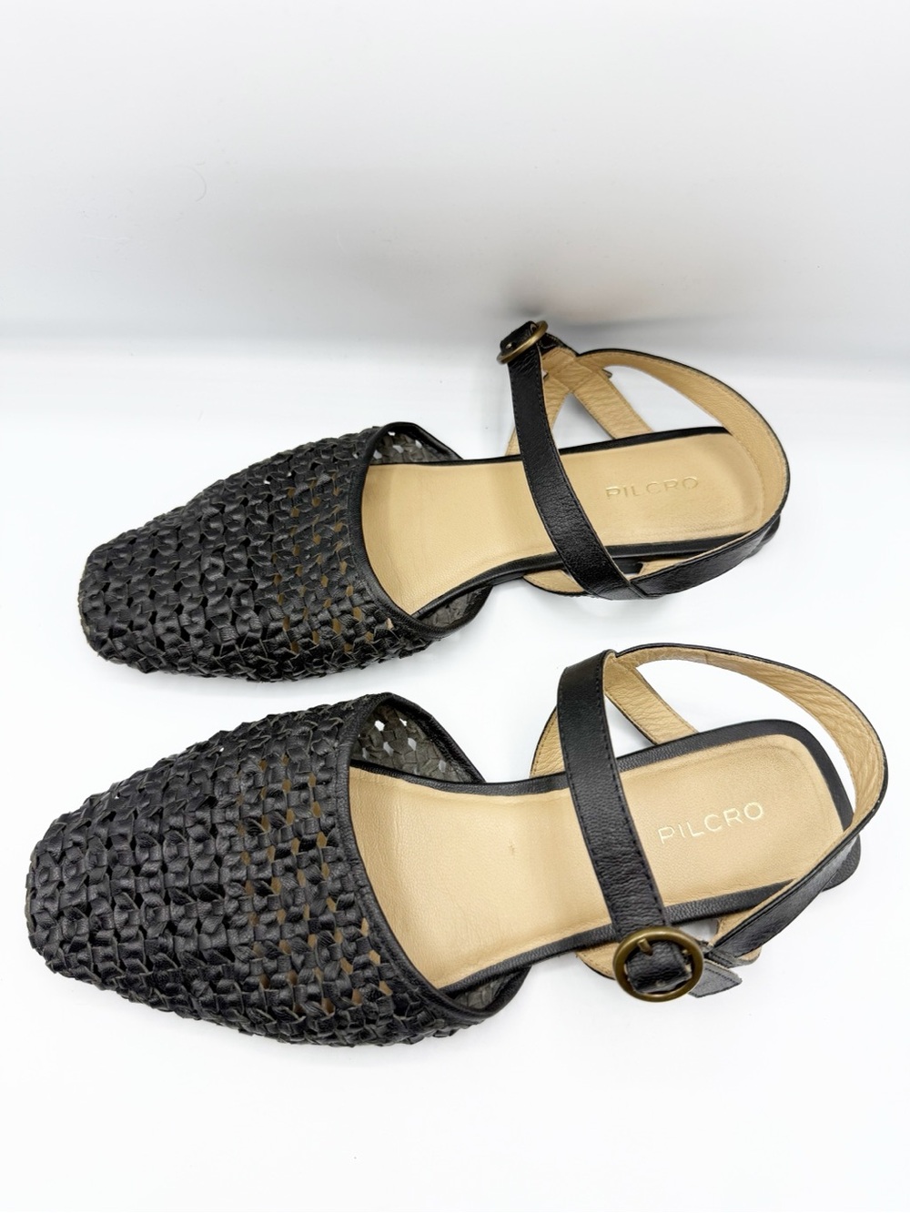 Pilcro Anthropologie Black Woven Flats Leather Size 9 - Picture 2 of 6
